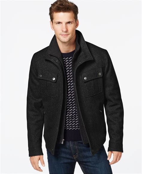 michael kors mens black button front coat|Michael Kors black wool coat.